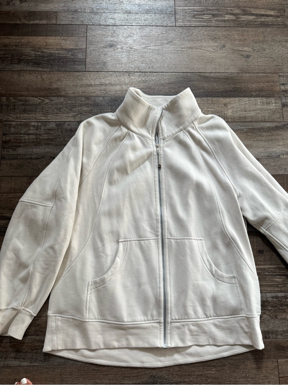 Cream oversized Zip-Up Funnel Neck Sweatshirt Jacket